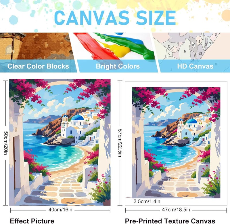 Mrnsiet Paint by Number for Adults Beginners, Easy Seaside Town Paint by Numbers Kits on Canvas, DIY Coastal City Oil Painting Kits Adults' Paint-by-Number Kits for Home Wall Decor 16x20 Inch - Image 3