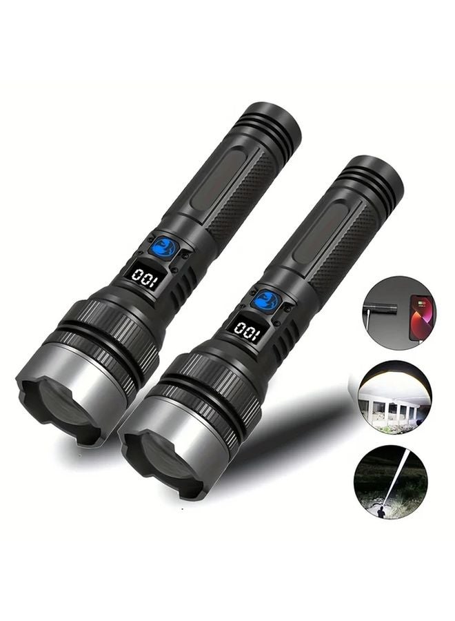 2pcs Ultra Bright LED Zoom Flashlight USB Rechargeable Portable Retractable Emergency Light For Camping Hiking Home - Image 1