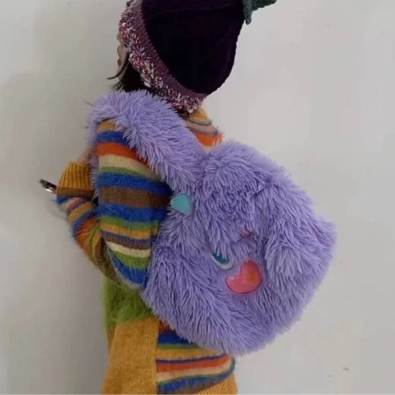 2023 New Cute Furry Portable Shoulder Bag Warm Thickened Versatile Cute Little Monster Plush Bag Fashion - Image 5