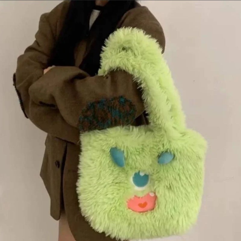 2023 New Cute Furry Portable Shoulder Bag Warm Thickened Versatile Cute Little Monster Plush Bag Fashion - Image 4