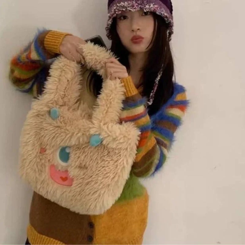 2023 New Cute Furry Portable Shoulder Bag Warm Thickened Versatile Cute Little Monster Plush Bag Fashion - Image 2