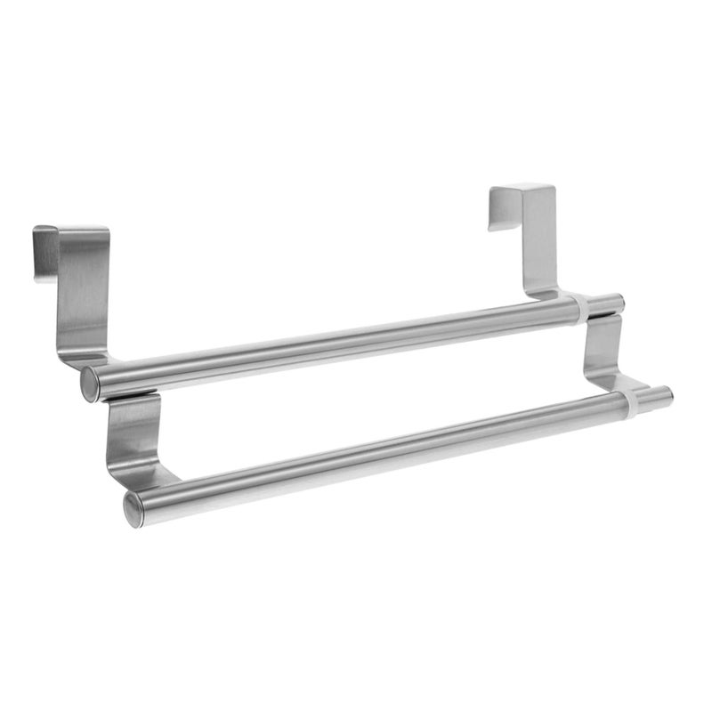 Modern Adjustable Double Towel Rack Stainless Steel Over Door No Drilling - Image 2
