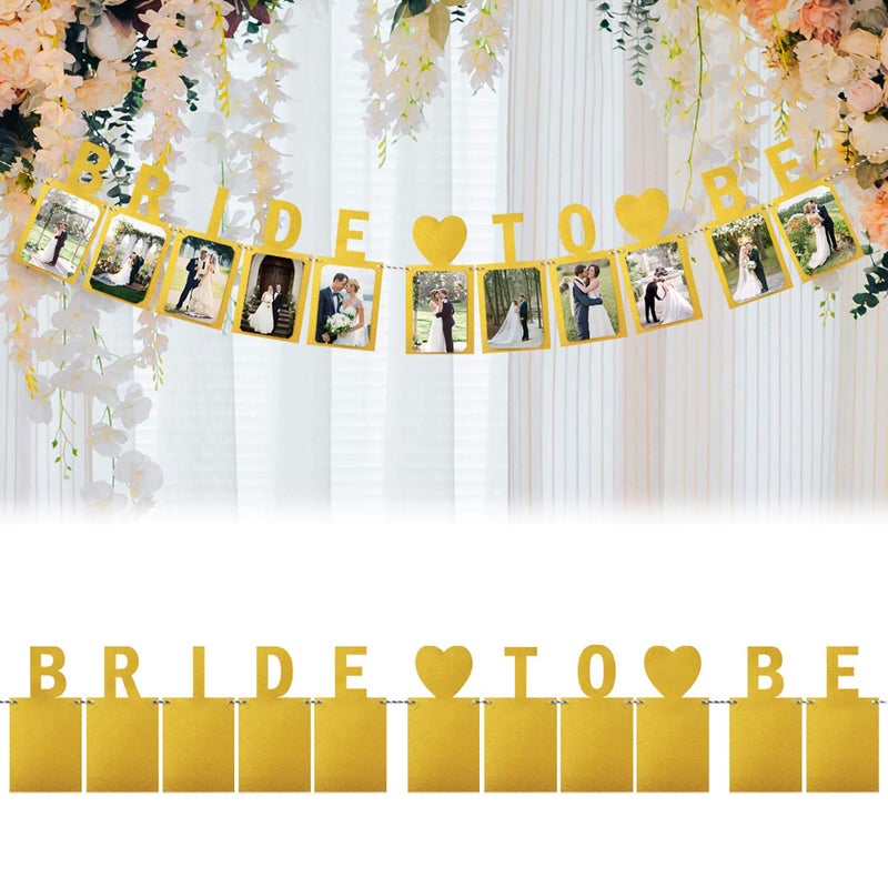 LINGPAR Bride to Be Photo Banner Gold Foiled for Wedding Sign Bridal Shower Banner Hen Night Decoration Gold - Image 3