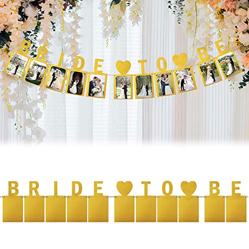 LINGPAR Bride to Be Photo Banner Gold Foiled for Wedding Sign Bridal Shower Banner Hen Night Decoration Gold - Image 1