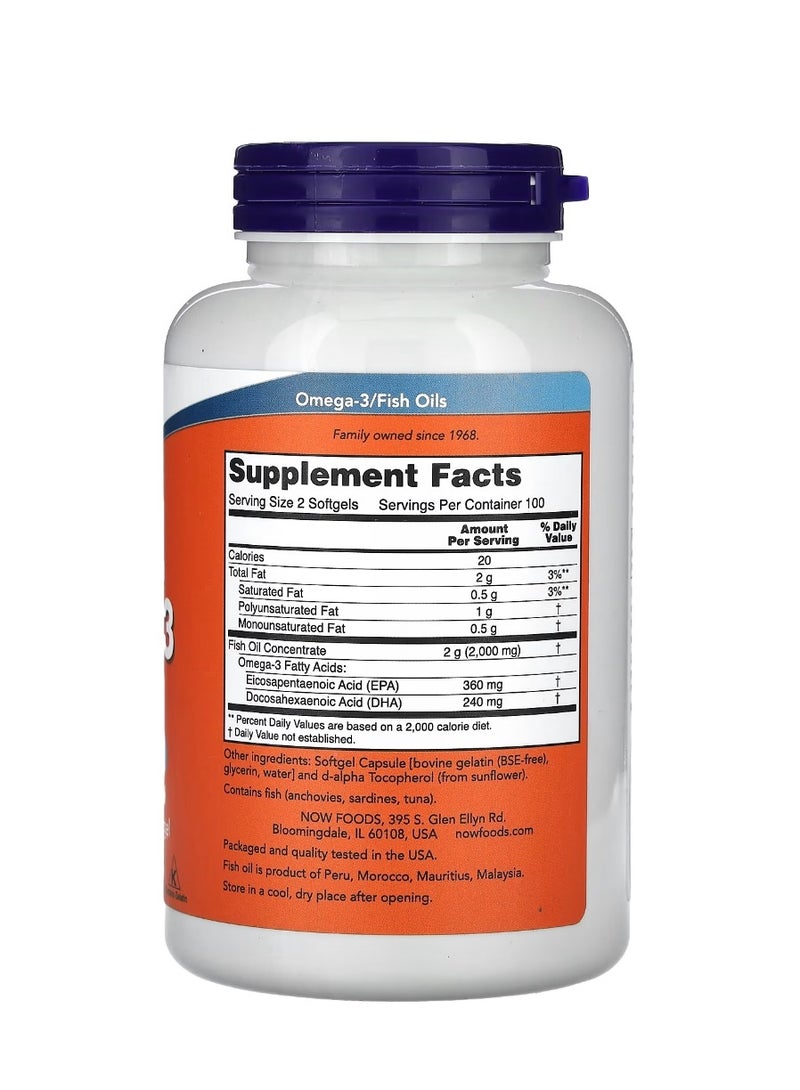 now Omega-3 Fish Oil 1000 mg 180 EPA - 120 DHA 200 Softgels - Image 2