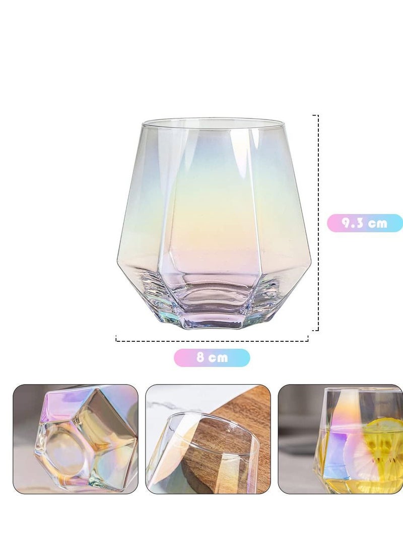Colorful Diamond Stemless Wine Glass, 4 Piece Modern Rainbow Dazzling Frosted Hexagonal Glass Water Gold Whiskey Home Milk For Holding White Wine, Red Etc. - Image 5
