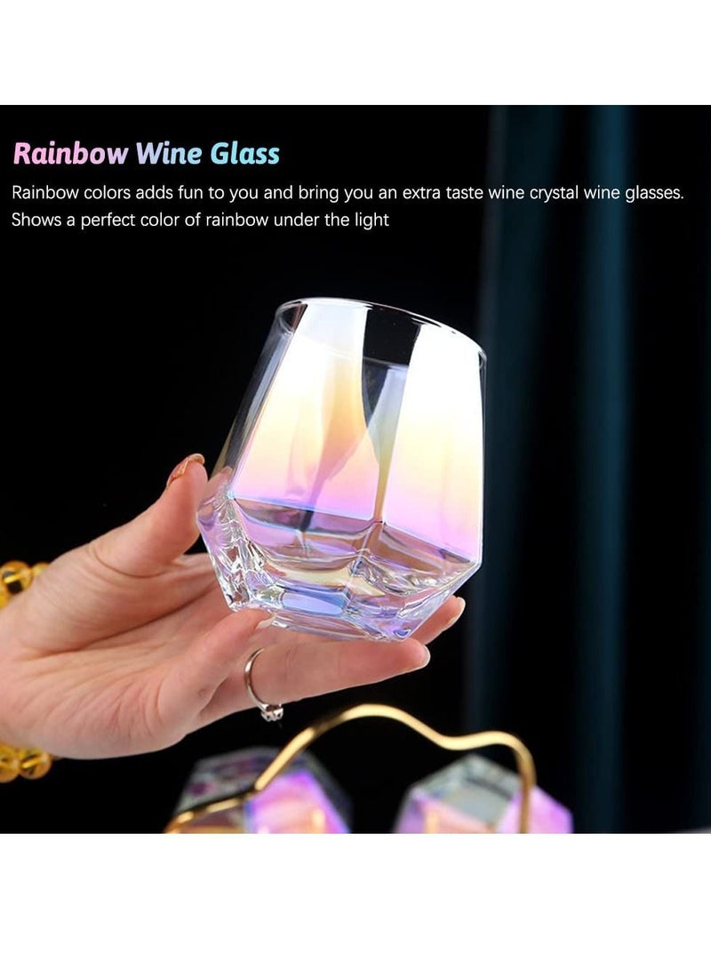 Colorful Diamond Stemless Wine Glass, 4 Piece Modern Rainbow Dazzling Frosted Hexagonal Glass Water Gold Whiskey Home Milk For Holding White Wine, Red Etc. - Image 2