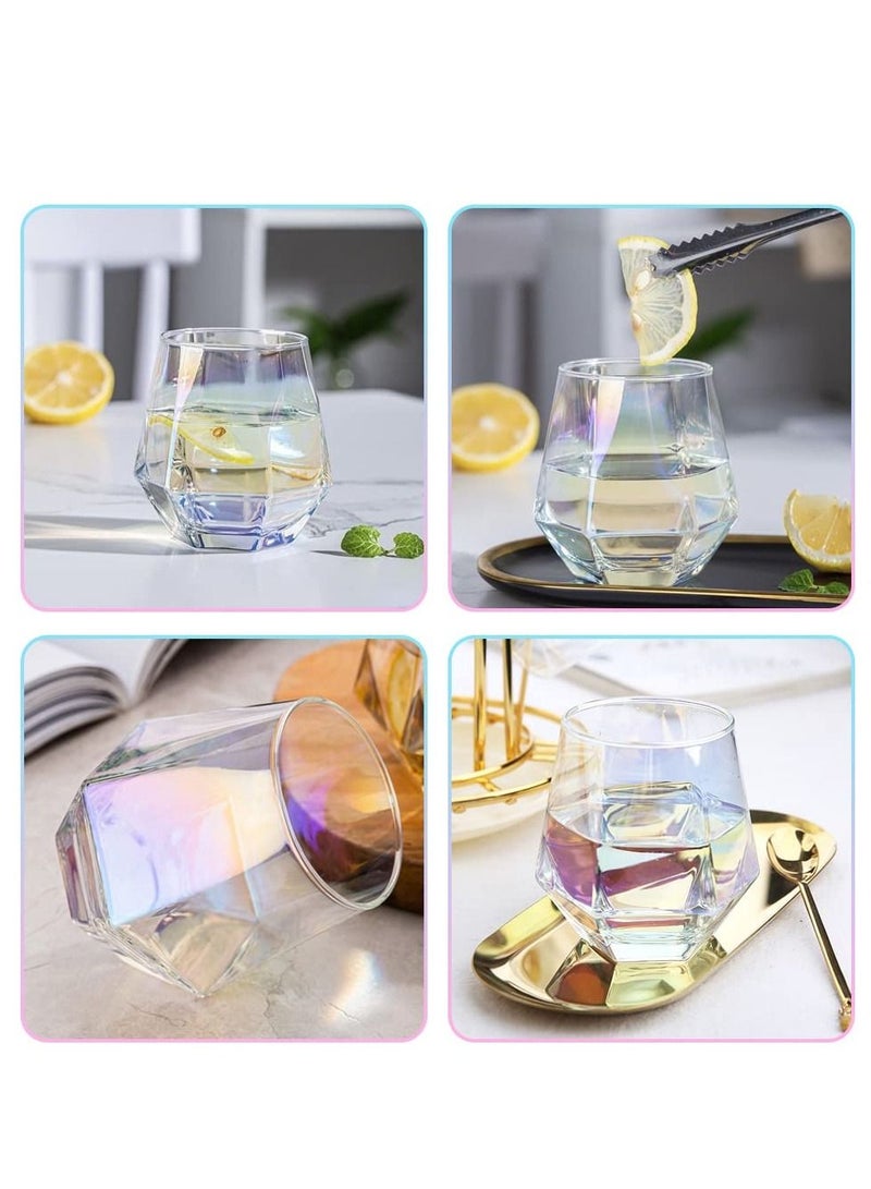 Colorful Diamond Stemless Wine Glass, 4 Piece Modern Rainbow Dazzling Frosted Hexagonal Glass Water Gold Whiskey Home Milk For Holding White Wine, Red Etc. - Image 4
