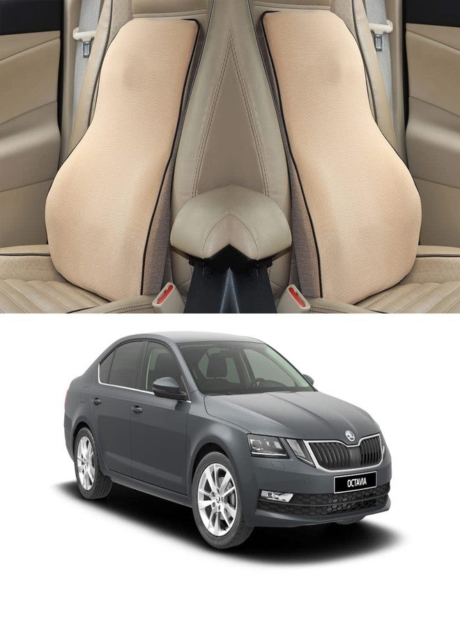 Oshotto Air Fabric Lumbar Support for Office Chair | Back Pillow for Car | Memory Foam Orthopedic Cushion - Provides Low Back Support Compatible with Skoda Octavia (Beige) - Image 1