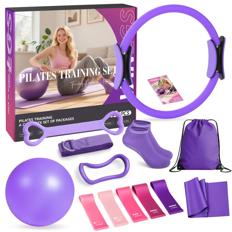 Vanlgs Pilates Kit 13Pcs Home Pilates Essentials Workout Kit with 13" Ring, 10" Ball and Resistance Bands for Women at Home Pilates Equipment Set for Beginnersï¼ˆPurpleï¼‰ - Image 1