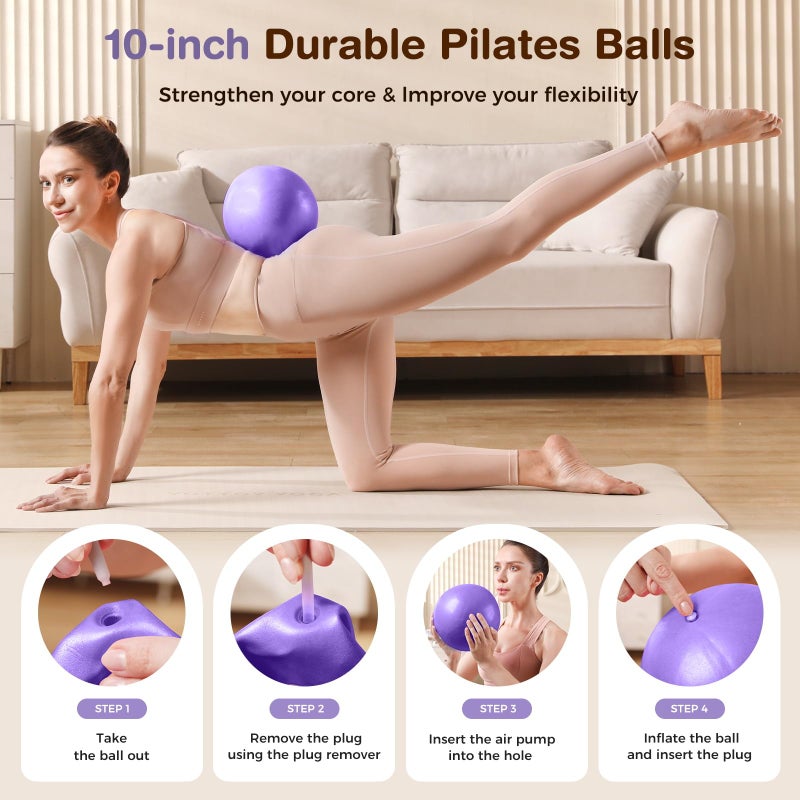 Vanlgs Pilates Kit 13Pcs Home Pilates Essentials Workout Kit with 13" Ring, 10" Ball and Resistance Bands for Women at Home Pilates Equipment Set for Beginnersï¼ˆPurpleï¼‰ - Image 3