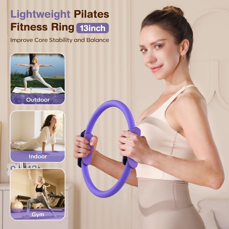 Vanlgs Pilates Kit 13Pcs Home Pilates Essentials Workout Kit with 13" Ring, 10" Ball and Resistance Bands for Women at Home Pilates Equipment Set for Beginnersï¼ˆPurpleï¼‰ - Image 2
