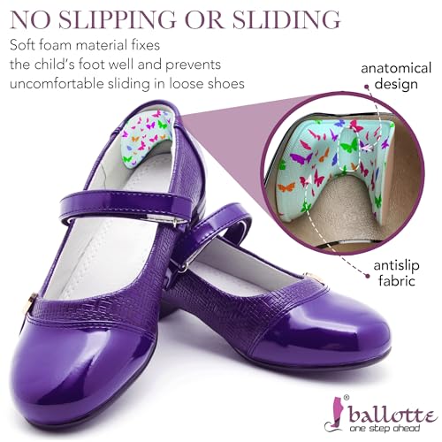 Ballotte Premium Heel Cushion Pad, Heel Grips for Kids, Back of Feet Pads for Shoes That are Too Big, Foot Inserts for Boys/Girls, Arch Support Grips for Better Mobility - (Butterflies (4 Pack)) - Image 3