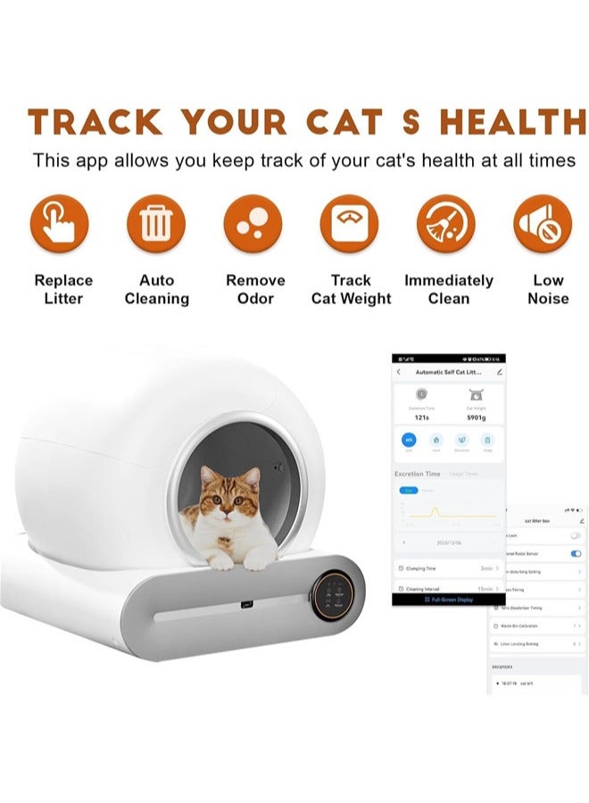 Denzoz Self Cleaning Cat Litter Box Upgraded Automatic Cat Litter Box 65L+ 9L Extra Large Capacity Automatic APP Control/Odor Removal/Safety Protection/Low Noise Litter Box - Image 3