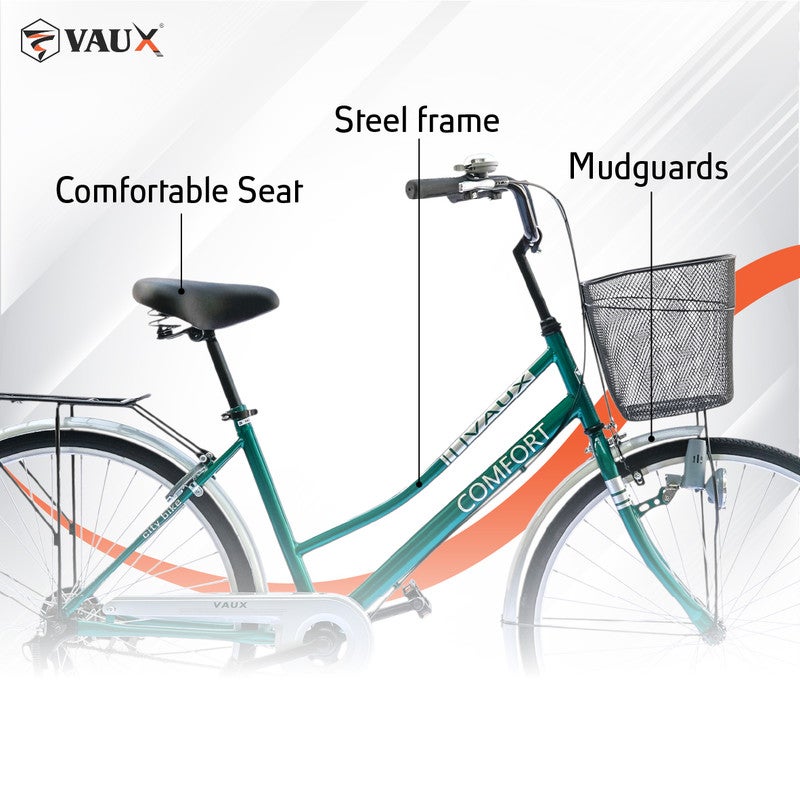 Vaux Comfort 26-Inch Women Bike | 26-Inch Wheel Size | Adjustable Seat | With Basket | Green Color - Image 3