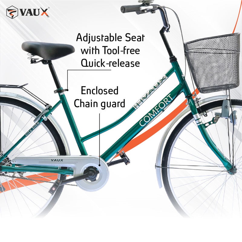 Vaux Comfort 26-Inch Women Bike | 26-Inch Wheel Size | Adjustable Seat | With Basket | Green Color - Image 5