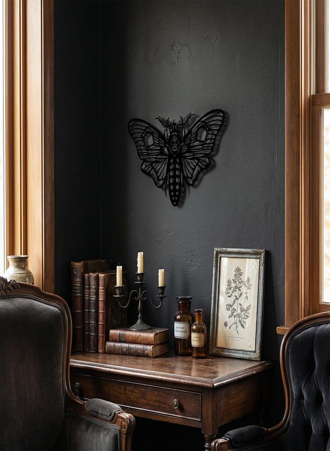WOPARTY Gothic Metal Death Head Moth Wall Art, Black Silhouette Decor, 13.78 x 8 inch, Indoor Outdoor Hanging Decoration for Bedroom Living Room Office Garden - Image 2