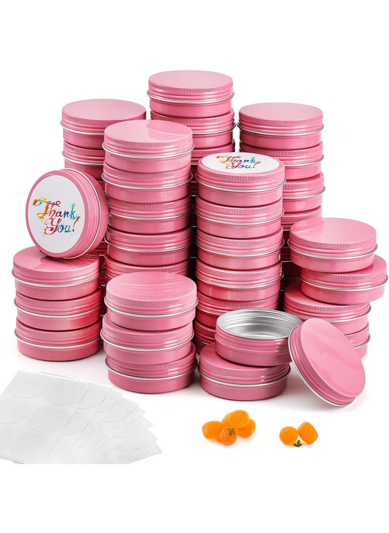 Foraineam - Foraineam 48 Pack 2 oz Screw Top Round Tin Cans with White Labels, Pink Aluminum Cosmetic Sample Containers, Metal Empty Tins Travel Storage Tin Jars for Lip Balm, Salve, Spice, Candy or Crafts - Image 1