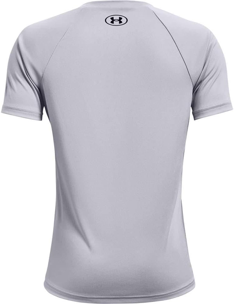 UNDER ARMOUR تي شيرت قصير الأكمام بشعار كبير من أندر أرمور للأولاد - رمادي فاتح/أسود، XL - Image 3