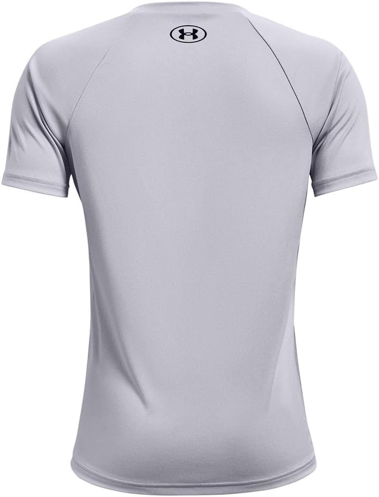 UNDER ARMOUR تي شيرت قصير الأكمام بشعار كبير من أندر أرمور للأولاد - رمادي فاتح/أسود، XL - Image 4