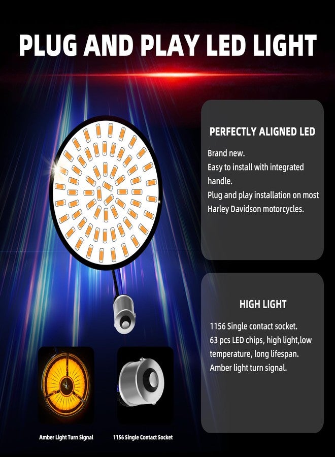 FATECIM Motorcycle 2" 1156 LED Rear Front Turn Signal Amber Light Bulb Blinker Indicator with Turbine Replacement Smoke Lens for Harley Softail Touring Dyna Fat Boy Sportster Road King Street Glide - Image 3