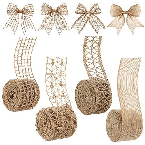 Mtlee 4 Rolls Burlap Ribbon Natural Jute Burlap Lace 1.6-2 Inch x 16.4 Yard Wrapping Ribbon for Crafts, Big Bows, Christmas Tree Ornaments, Wreaths, Outdoor Decoration, Gift Wrapping, Party DIY Home Decor - Image 1