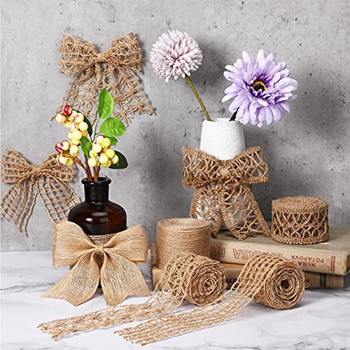 Mtlee 4 Rolls Burlap Ribbon Natural Jute Burlap Lace 1.6-2 Inch x 16.4 Yard Wrapping Ribbon for Crafts, Big Bows, Christmas Tree Ornaments, Wreaths, Outdoor Decoration, Gift Wrapping, Party DIY Home Decor - Image 2