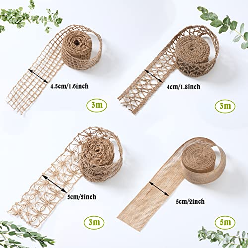 Mtlee 4 Rolls Burlap Ribbon Natural Jute Burlap Lace 1.6-2 Inch x 16.4 Yard Wrapping Ribbon for Crafts, Big Bows, Christmas Tree Ornaments, Wreaths, Outdoor Decoration, Gift Wrapping, Party DIY Home Decor - Image 3