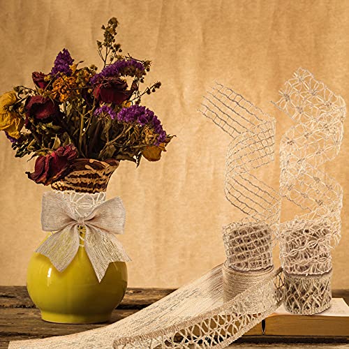 Mtlee 4 Rolls Burlap Ribbon Natural Jute Burlap Lace 1.6-2 Inch x 16.4 Yard Wrapping Ribbon for Crafts, Big Bows, Christmas Tree Ornaments, Wreaths, Outdoor Decoration, Gift Wrapping, Party DIY Home Decor - Image 5