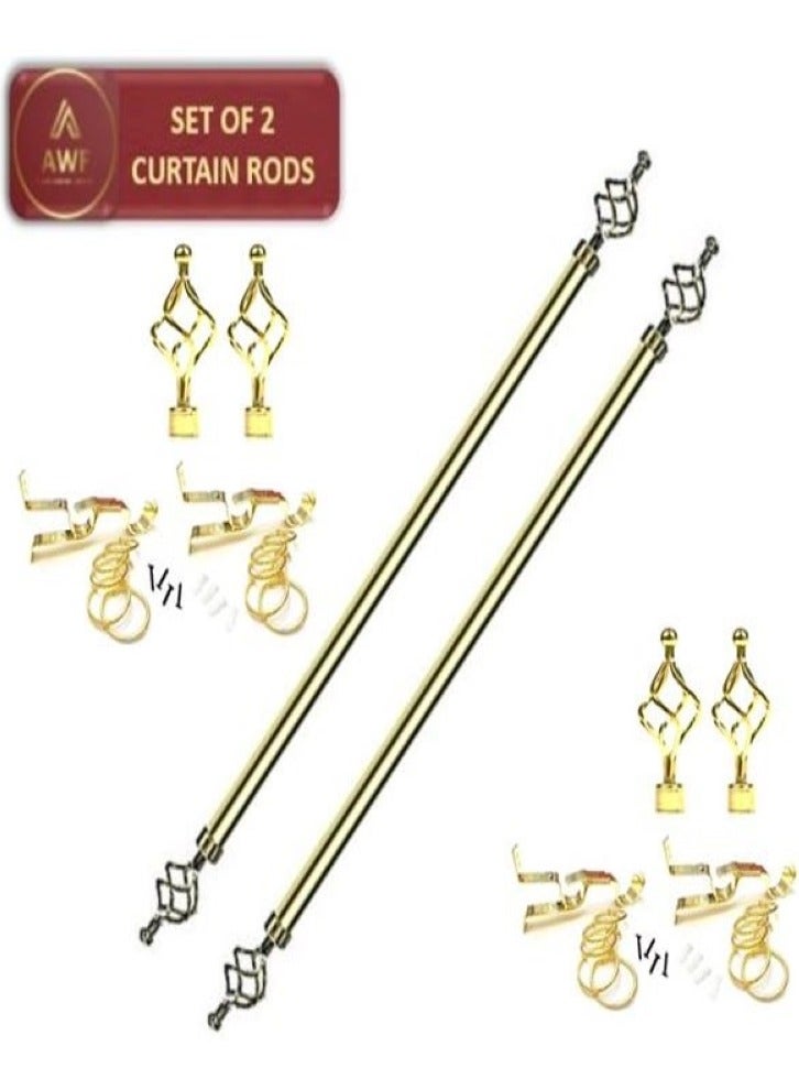AL WADI FURNITURE Set of 2 Roman Pole Style Heavy Duty Luxury Extendable Curtain Rods, Metal Single Rods Finials Decorative End Window Treatment Rods Drapery Rods (GOLD, 150 – 300 cm) - Image 1