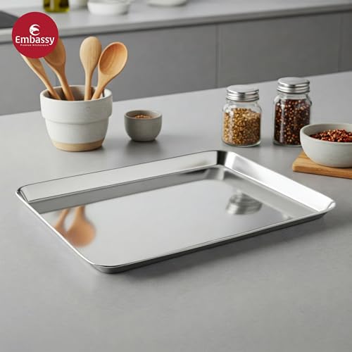 Embassy Stainless Steel Rectangle Deep Tray | 37x25 cm (L x B) | Serving Tray for Kitchen | Food Tray for Parties, Catering, Dining, Baking & Everyday Use | Dishwasher Safe & Easy to Clean - Image 2