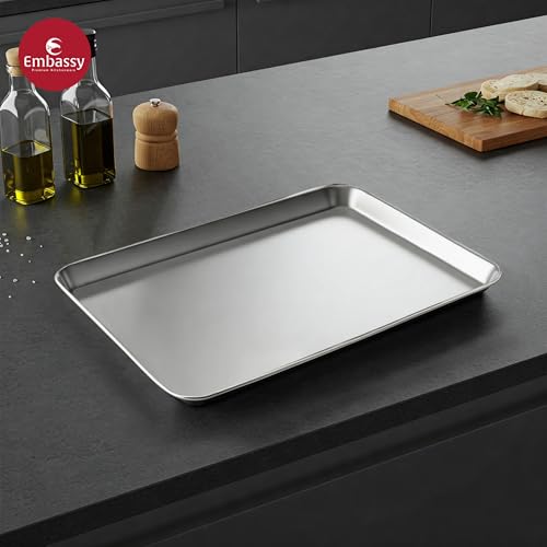 Embassy Stainless Steel Rectangle Deep Tray | 37x25 cm (L x B) | Serving Tray for Kitchen | Food Tray for Parties, Catering, Dining, Baking & Everyday Use | Dishwasher Safe & Easy to Clean - Image 4