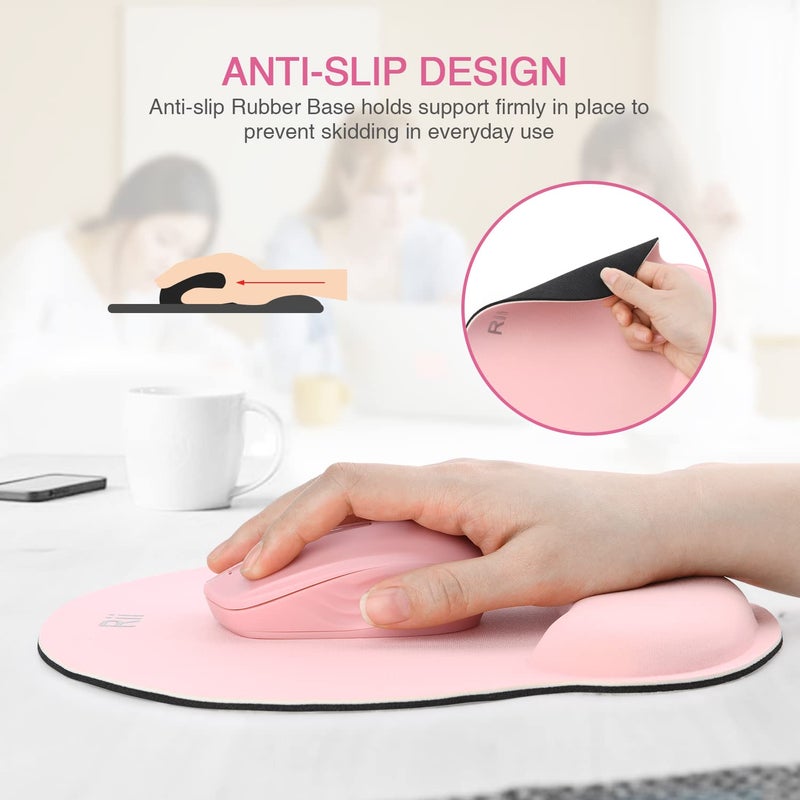 Rii Ergonomic Office Mouse Pad with Wrist Support Gel Mouse Pad with Wrist Rest,Gaming Desktop Mouse Pad for Laptop,with Non-Slip Rubber Base, 9 x 10 in (Pink) - Image 4