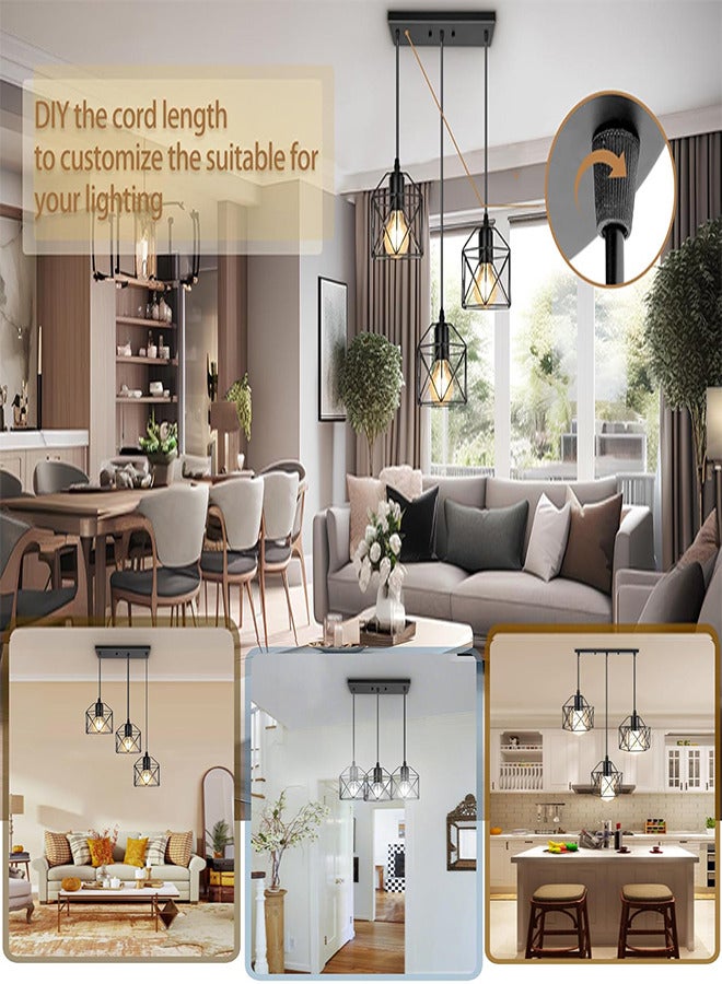 RATSAW Hanging Pendant Lights Vintage 3 Lights Ceiling Lamp for Kitchen Dining Room Bulbs Include - Image 3