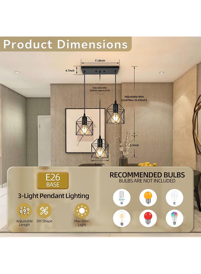 RATSAW Hanging Pendant Lights Vintage 3 Lights Ceiling Lamp for Kitchen Dining Room Bulbs Include - Image 5
