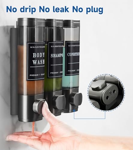 Cabo Deseado Shower Soap Dispenser Wall Mounted No Drill Shampoo Dispenser for Shower Wall Shampoo and Conditioner Dispenser Bathroom Hotel 3 * 300ml Gungray with Labels - Image 4