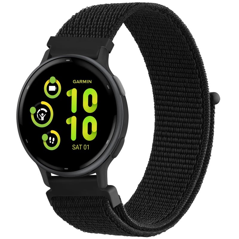 Meliya Nylon Band Compatible with Garmin Vivoactive 5/3/Venu 2/Venusq/Venue Watch Bands - Women Men, Adjustable Sport Replacement Strap for Garmin Smartwatches (Black) - Image 1