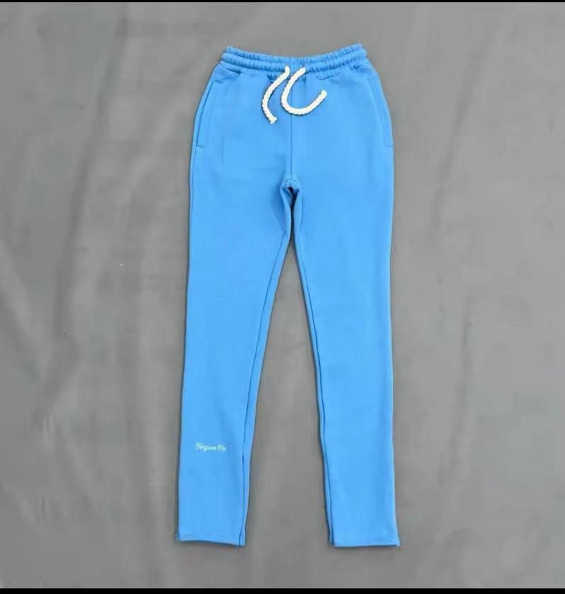 Generic 2023 autumn style American street hip hop fashion printed hooded fleece-lined sweater mens and womens fashion brand loose sports set Blue (pants) 