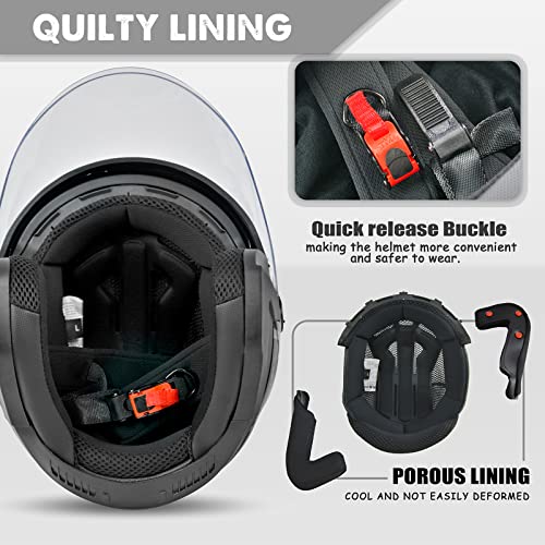 SanQing Motorcycle Helmet,Adult Open-face Motorbike Helmet Double Visor 3/4 Open Face Sun Shield Scooter Street Dirt Bike Helmet DOT Approved (Large, GIAY) - Image 5