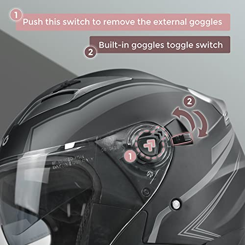 SanQing Motorcycle Helmet,Adult Open-face Motorbike Helmet Double Visor 3/4 Open Face Sun Shield Scooter Street Dirt Bike Helmet DOT Approved (Large, GIAY) - Image 4