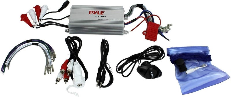 Pyle 400W 4-Channel Hydra Marine Micro Amplifier - Waterproof - RCA Input - 3.5mm Jack - MP3 - Soft Turn On/Off - Volume Gain Level Remote Control - Power Protection - PLMRMP3A - Image 1