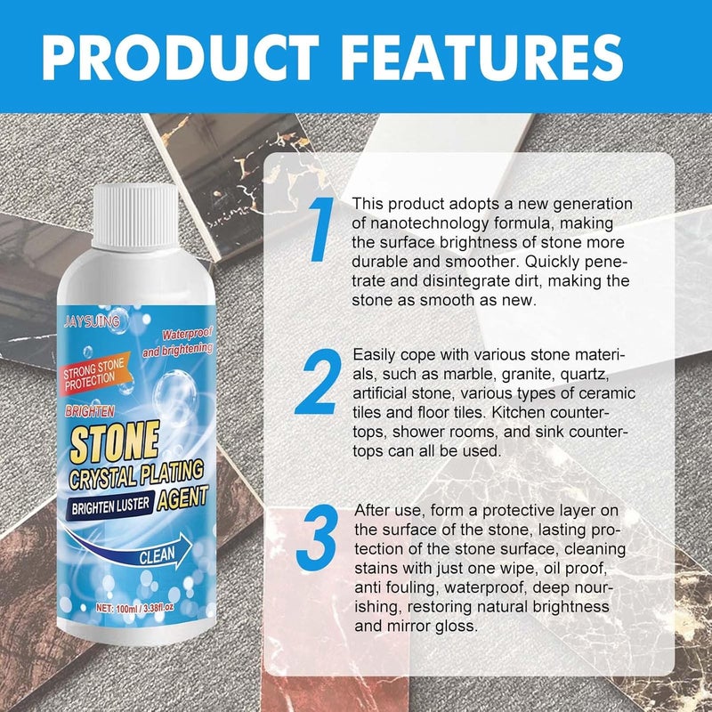 klarako Stone Stain Remover Cleaner, Stone Crystal Plating Agent, Marble Cleaner Stain Remover, Stone Crystal Plating Brighten Luster Agent Clean - Image 3