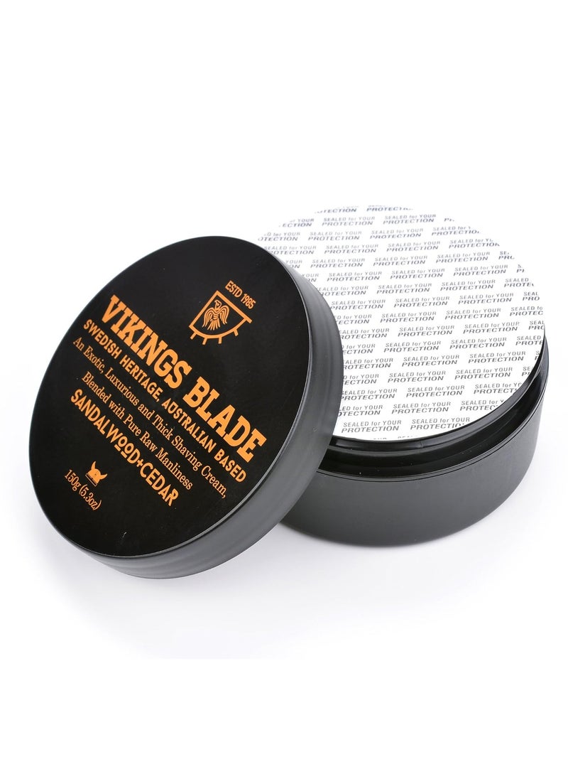 VIKINGS BLADE Luxury Shaving Cream, Sandalwood & Western Red Cedar, Silky Buttery Smooth, Surfactant Base. Refreshing, Clean, Close, FOAMING Shave Cream