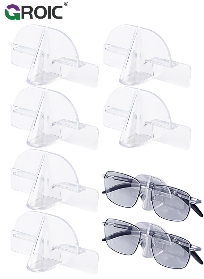 GROIC 6PCS Glasses Organizer, Clear Sunglass Display Sunglasses Rack, Glasses Holder Stand with Self Adhesive for Home Office and Store, Wall Mounted Glasses Holder for Hanging Your Multiple Eyeglasses - Image 1