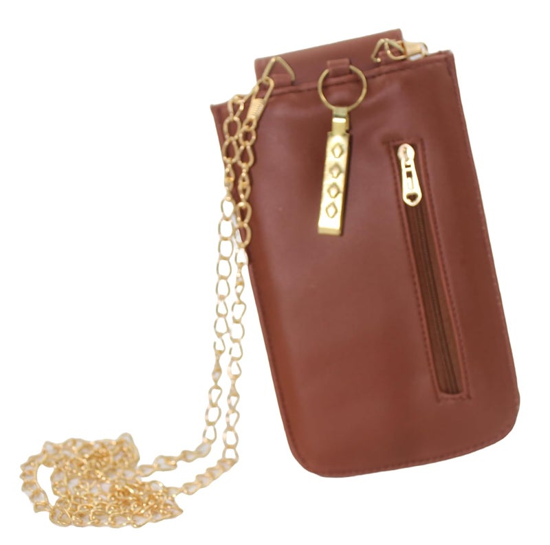 Tickles Vegan Leather Mobile Pouch with Waist Clip Saree Hook for Women & Girls (Color: Light Brown) (Suitable for Mobile Sizes: Below 6.5 Inches) - Image 3