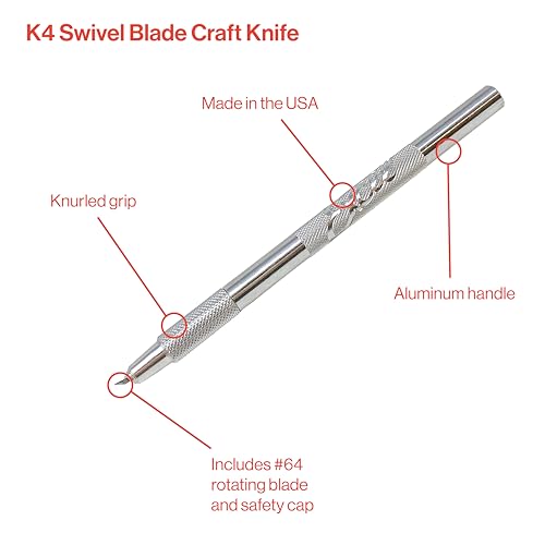 Excel Blades K4 Swivel Craft Knife with #64 Rotating Blade – Precision Hobby Knife for Carving & Crafting Supplies Precision Cutting Tool – Lightweight Aluminum Handle – Made in the USA - Image 3