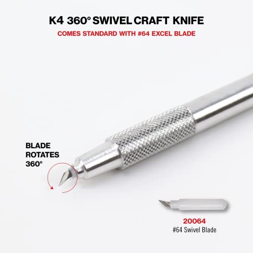 Excel Blades K4 Swivel Craft Knife with #64 Rotating Blade – Precision Hobby Knife for Carving & Crafting Supplies Precision Cutting Tool – Lightweight Aluminum Handle – Made in the USA - Image 2