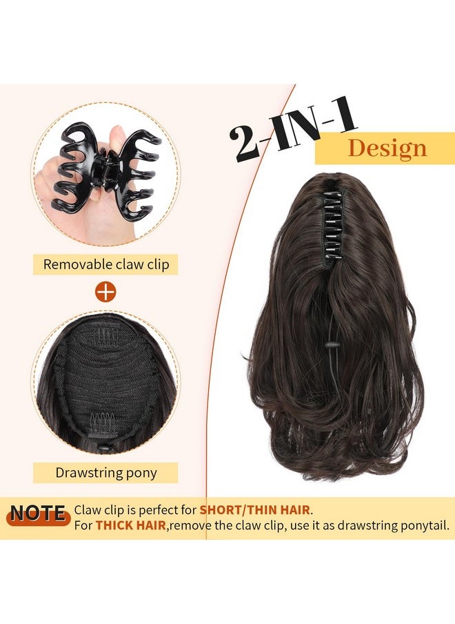 KooKaStyle Ponytail Extension 10 Short Claw Clip In Pony Tails Hair Extensions Curly Wavy Synthetic Drawstring Ponytail Hair Pieces For Women Girls Dark Brown  - Image 4
