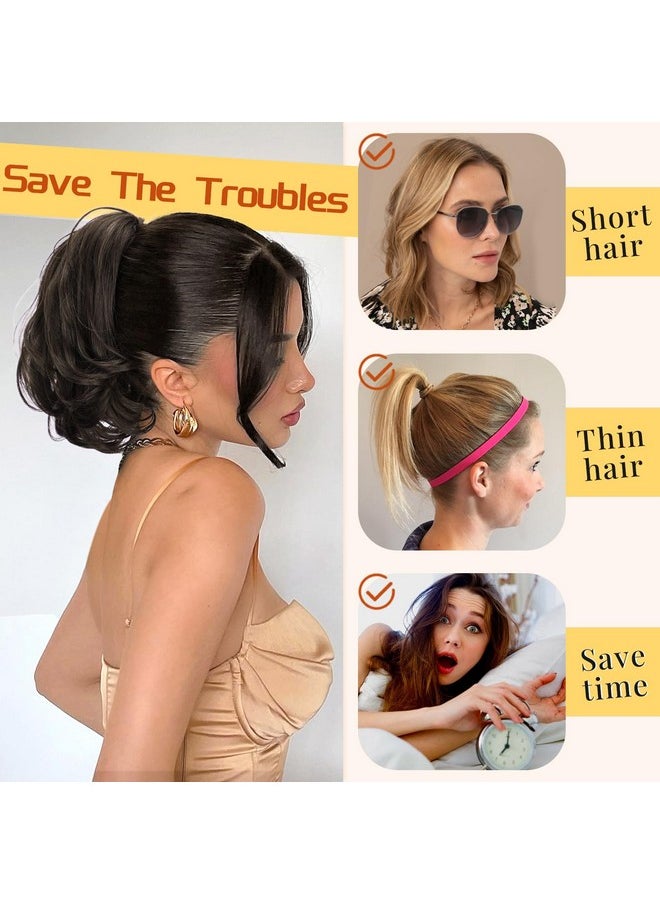 KooKaStyle Ponytail Extension 10 Short Claw Clip In Pony Tails Hair Extensions Curly Wavy Synthetic Drawstring Ponytail Hair Pieces For Women Girls Dark Brown  - Image 5