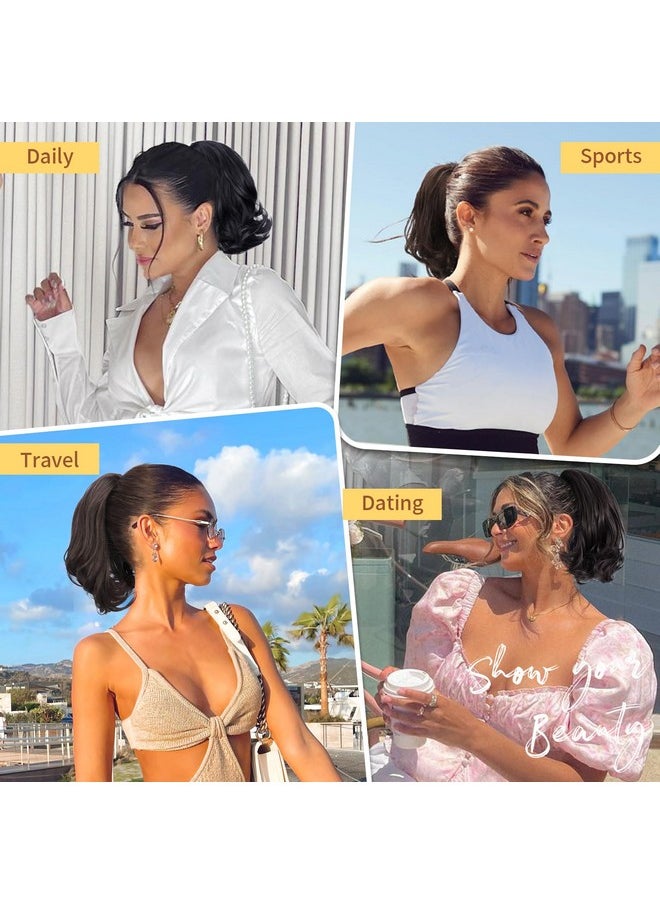 KooKaStyle Ponytail Extension 10 Short Claw Clip In Pony Tails Hair Extensions Curly Wavy Synthetic Drawstring Ponytail Hair Pieces For Women Girls Dark Brown  - Image 3